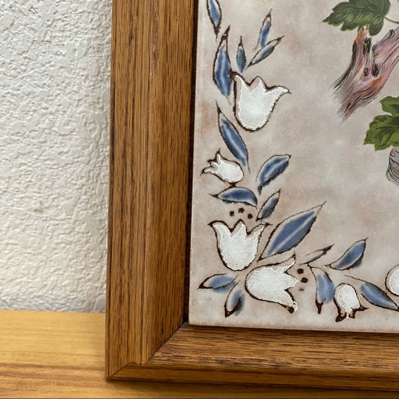 Vintage Owl Decorative Ceramic Tile Framed Art Wall Decor - Picture 3 of 8